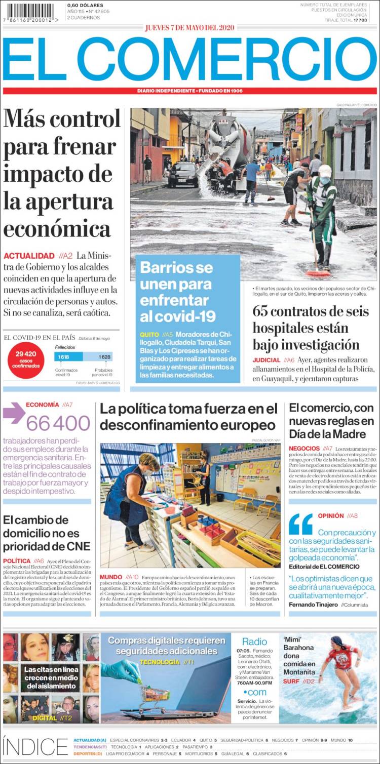 Portada de El Comercio (Ecuador)