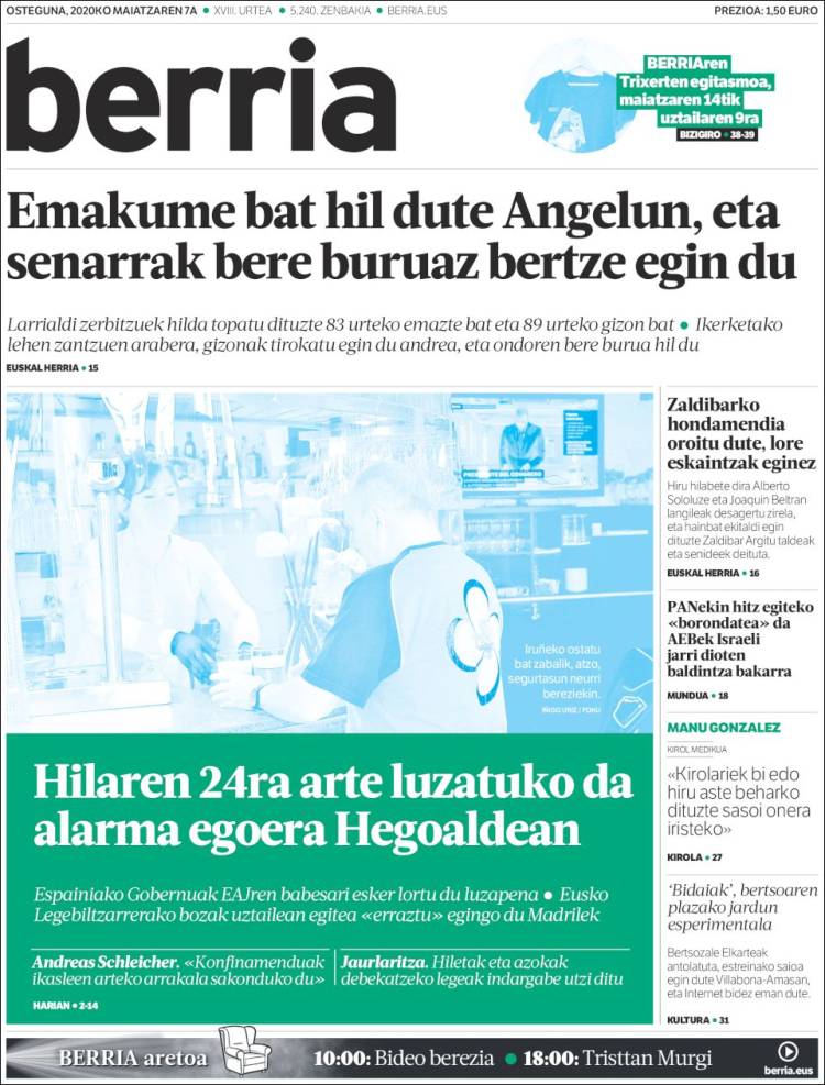 Portada de Berria (Spain)
