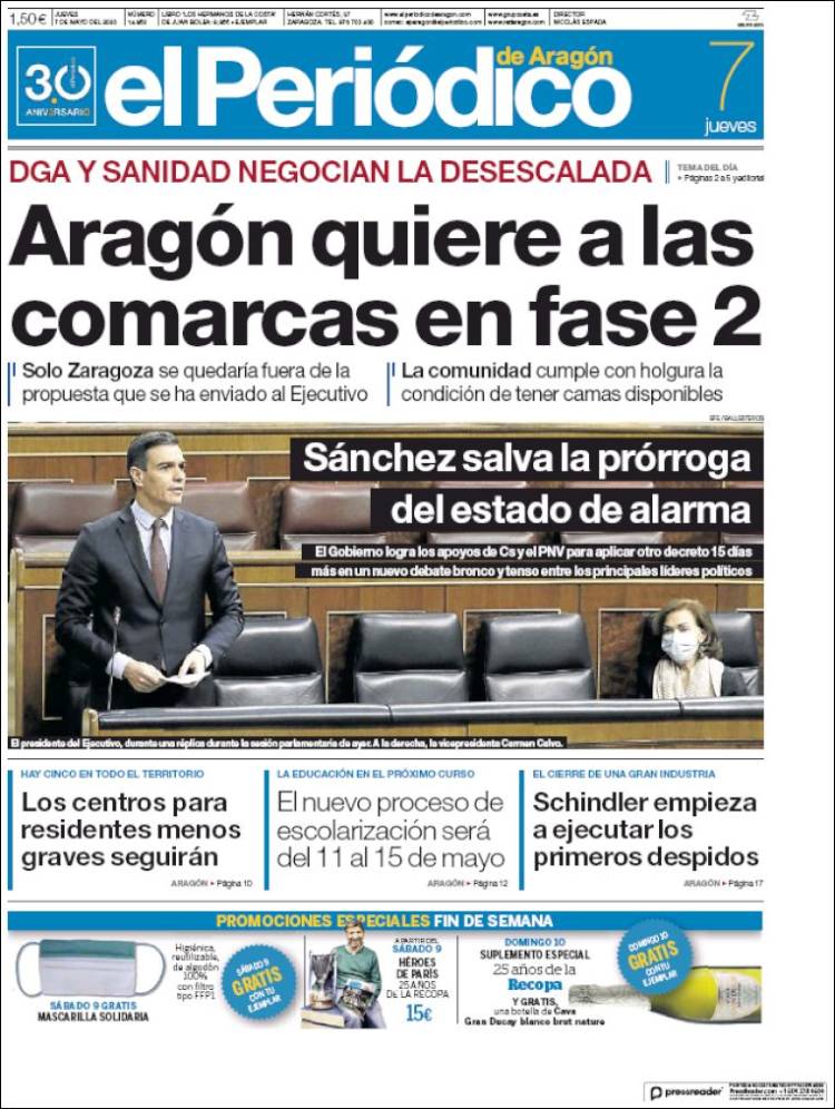 Portada de El Periódico de Aragón (Spain)