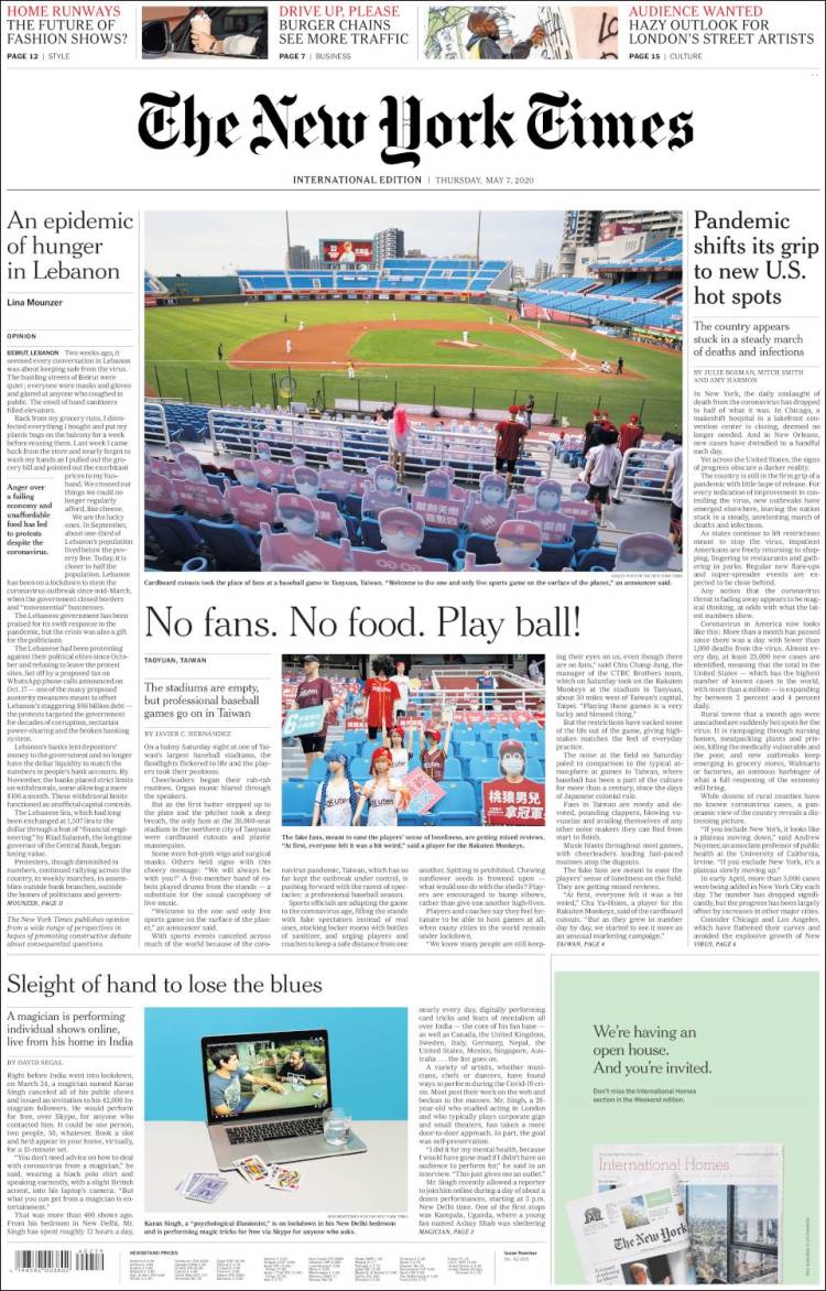 Portada de International New York Times (Europa)