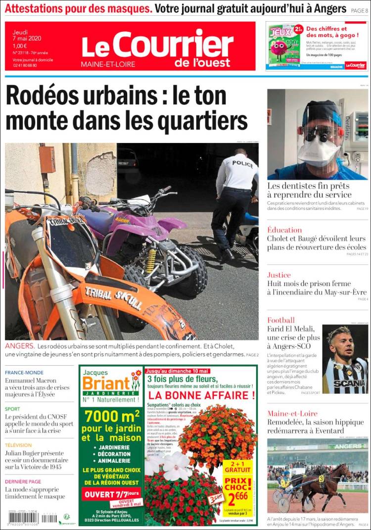 Portada de Le Courrier de l'Ouest (Francia)