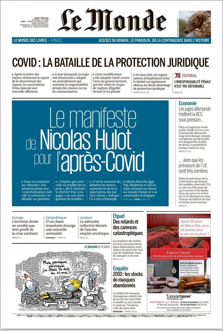 Portada de Le Monde (Francia)