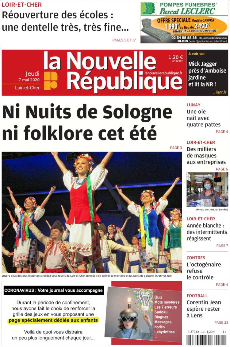 Portada de La Nouvelle Republique (Francia)