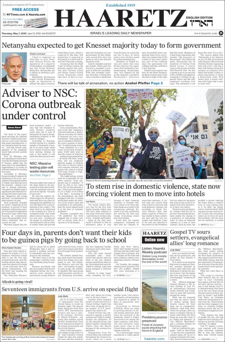 Portada de Haaretz (Israel)