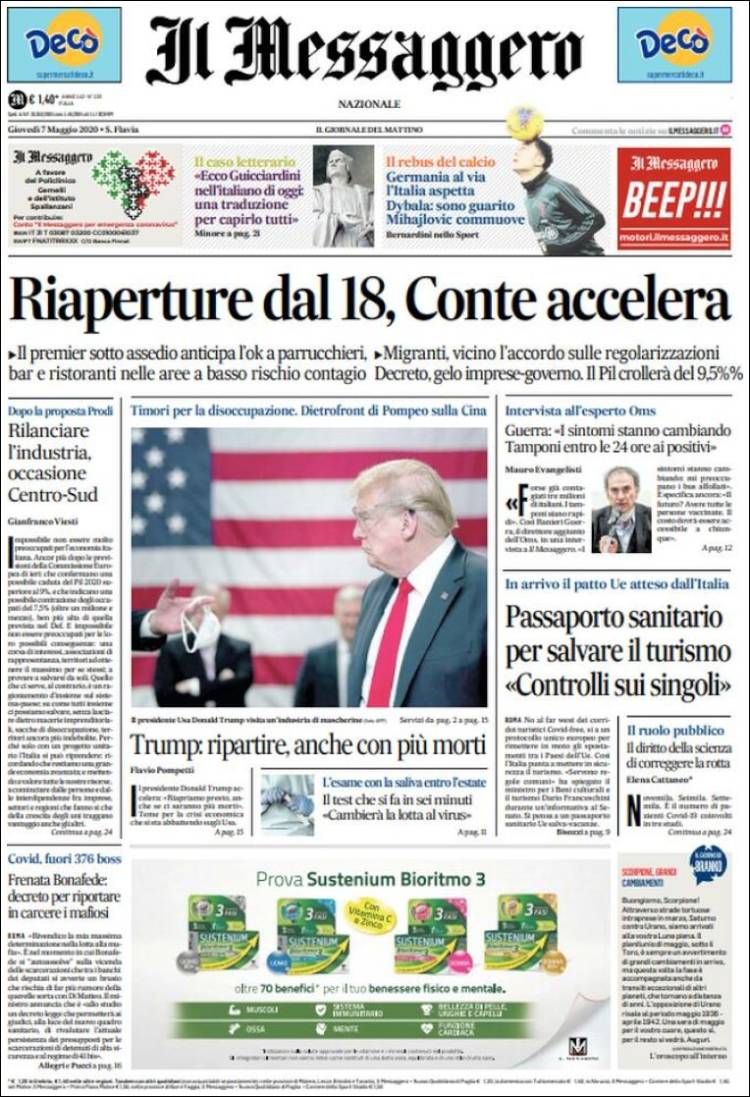 Portada de Il Messaggero (Italia)