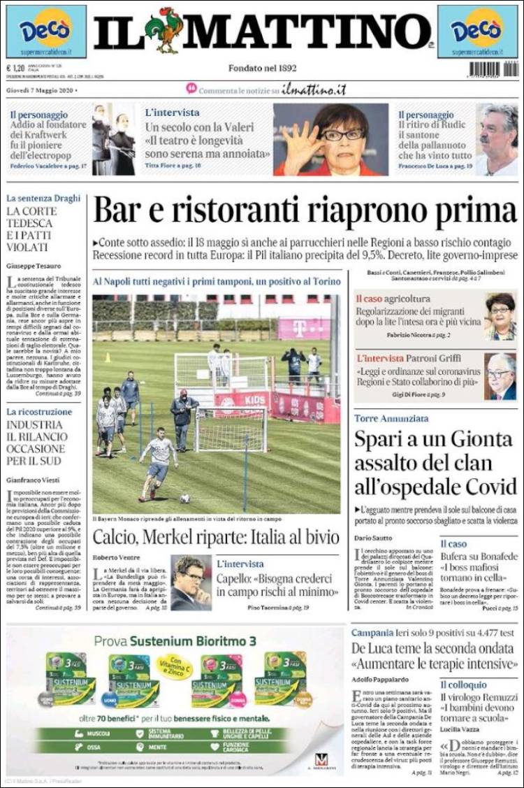 Portada de Il Mattino (Italia)
