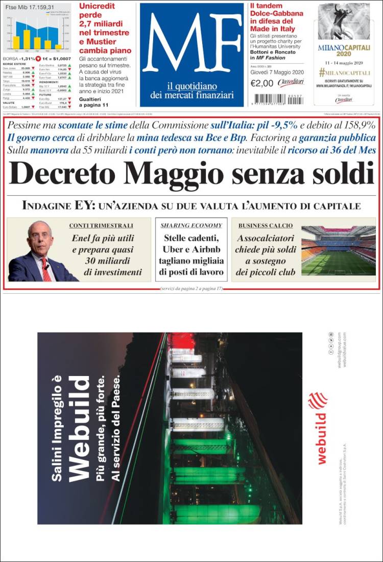 Portada de Milano Finanza (Italia)