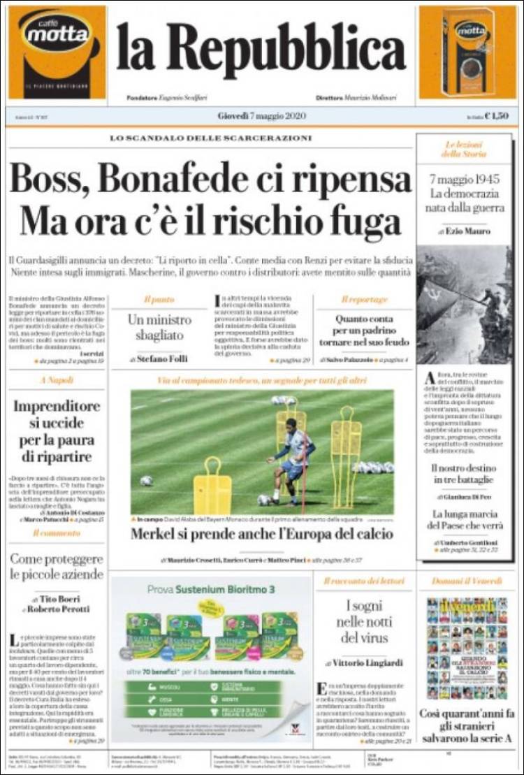 Portada de La Repubblica (Italia)