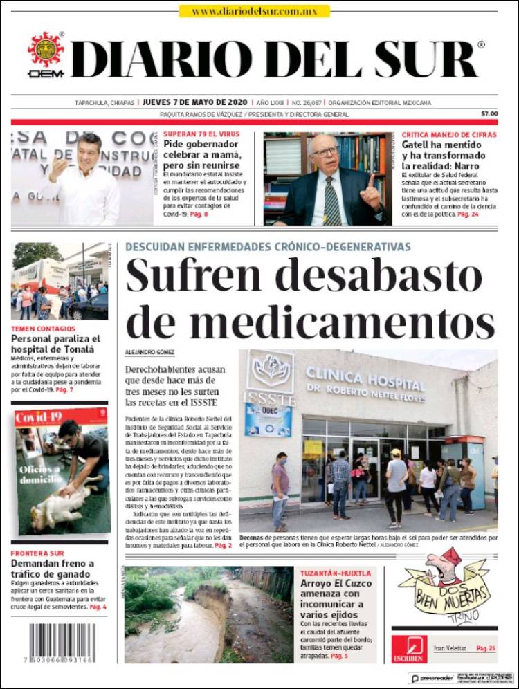 Portada de El Diario del Sur (México)