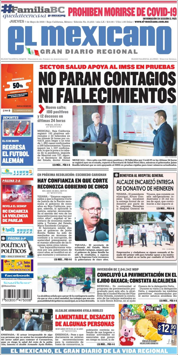 Portada de El Mexicano - El Gran Diario Regional (México)