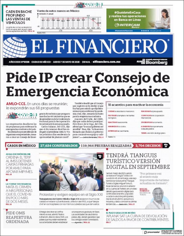 Portada de El Financiero (México)