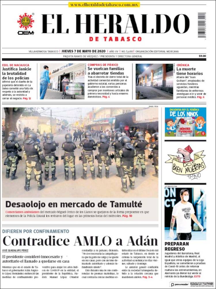 Portada de El Heraldo de Tabasco (México)