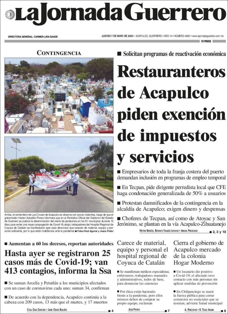 Portada de La Jornada de Guerrero (México)