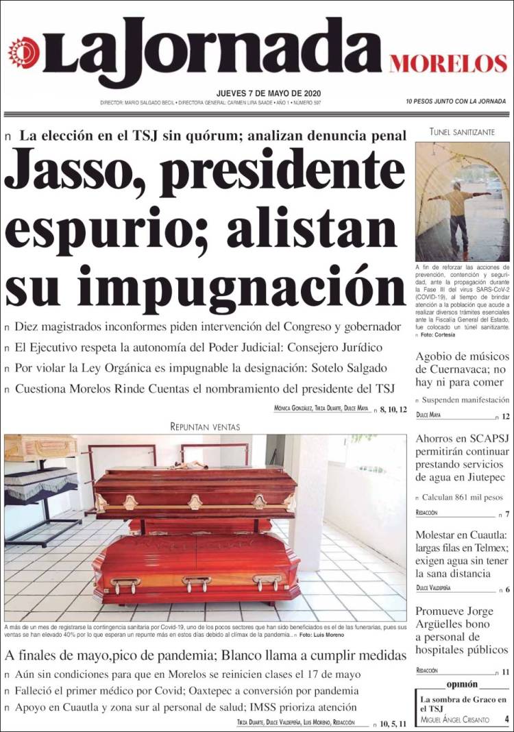 Portada de La Jornada - Morelos (México)