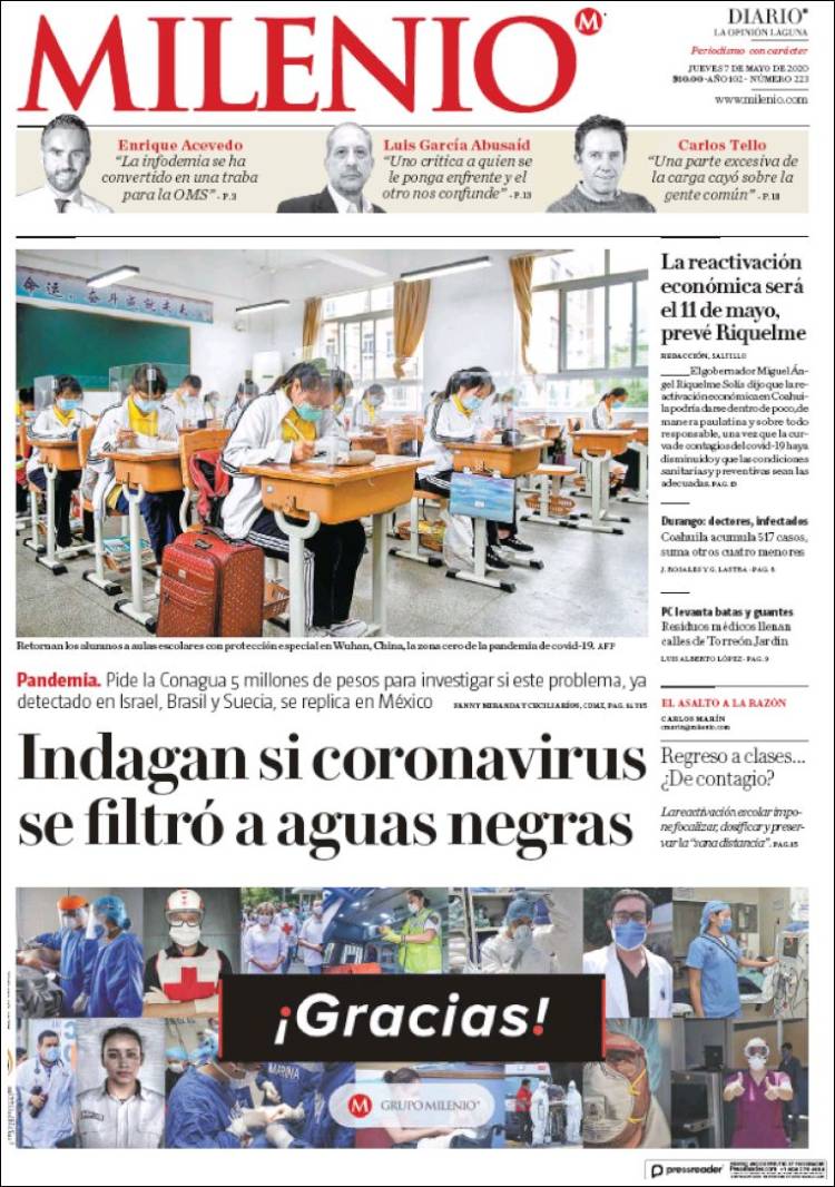 Portada de Milenio - Laguna (México)