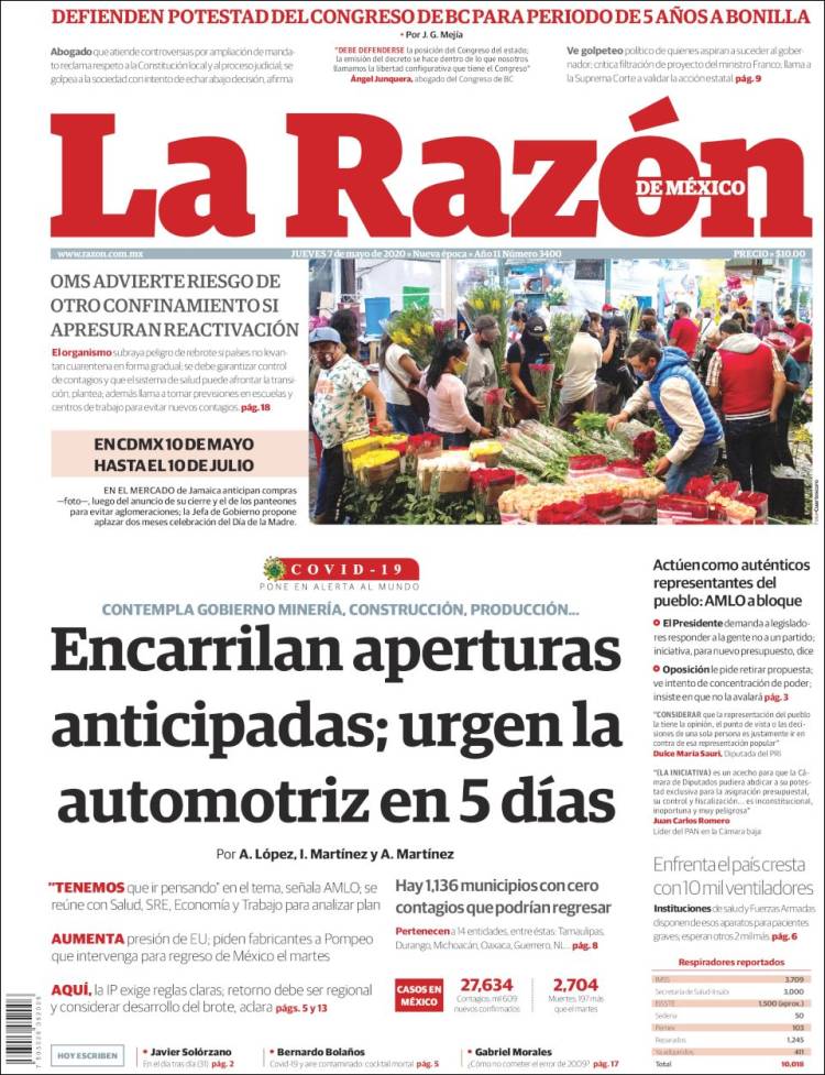 Portada de La Razón (México)