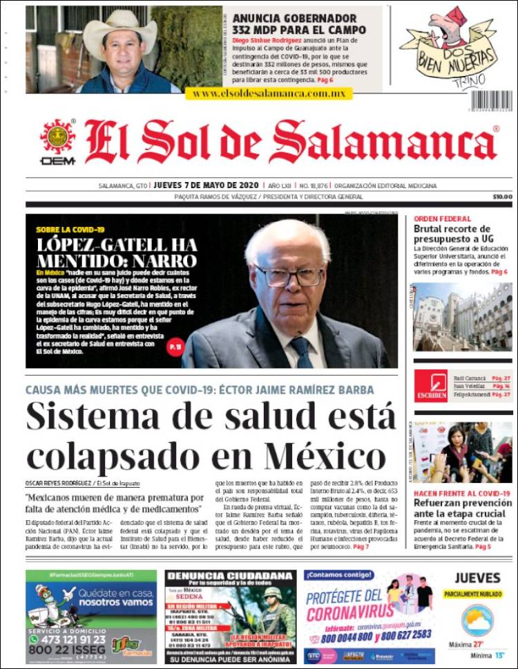 Portada de El Sol de Salamanca (México)