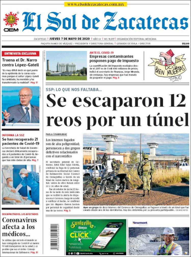 Portada de El Sol de Zacatecas (México)