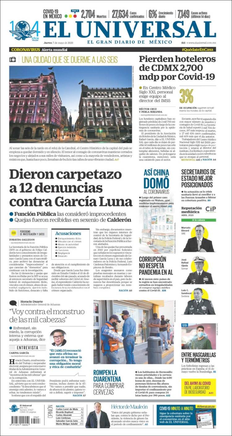 Portada de El Universal (México)