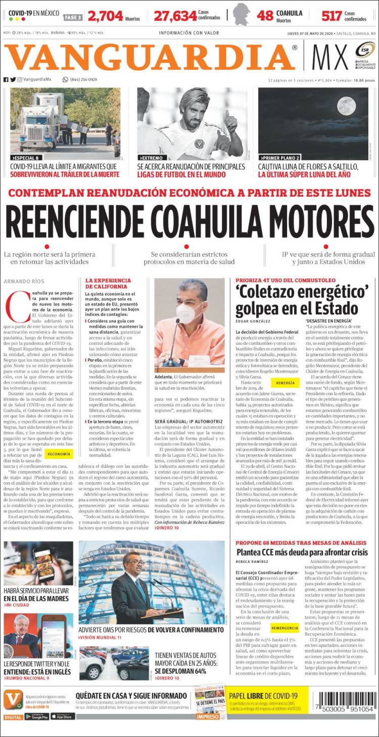 Portada de Vanguardia (México)
