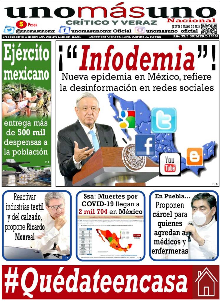 Portada de unomásuno (México)
