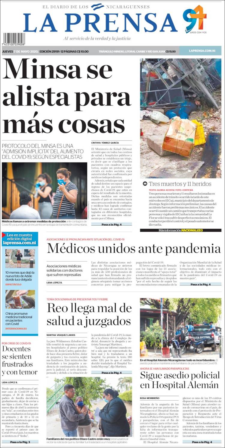 Portada de La Prensa (Nicaragua)