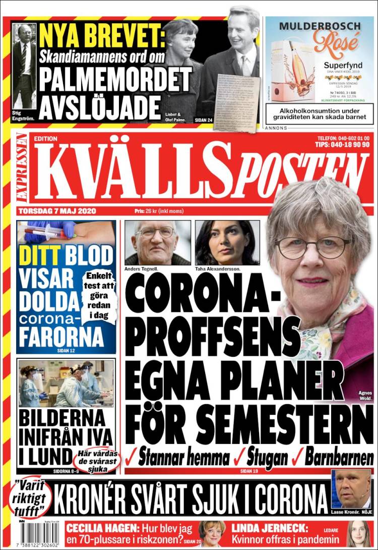 Portada de Kvällsposten (Suecia)