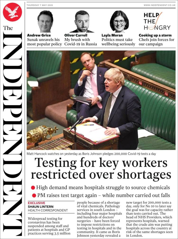 Portada de The Independent (Reino Unido)