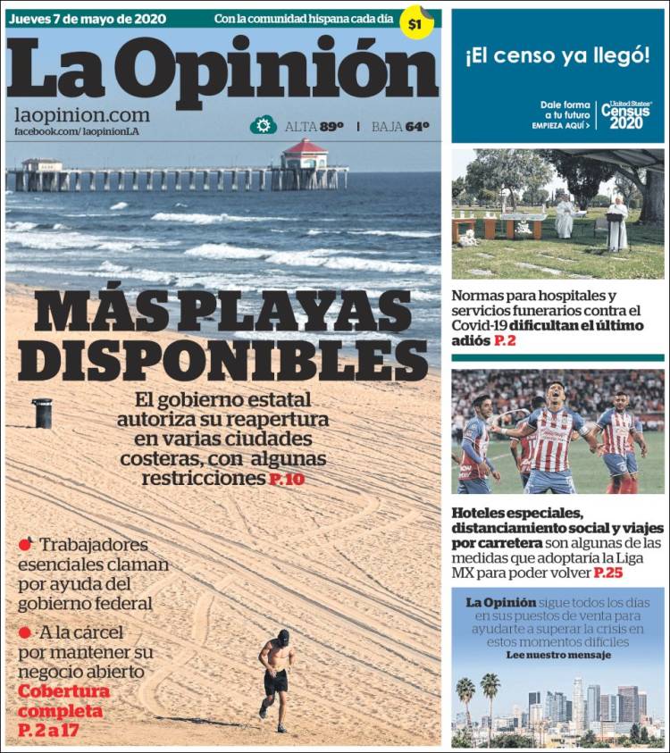 Portada de La Opinión (USA)