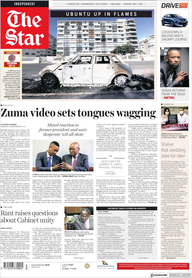 Portada de The Star (Sud&aacute;frica)