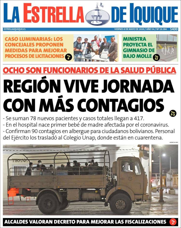 Portada de La Estrella de Iquique (Chile)