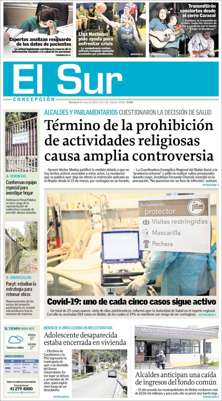 Portada de El Sur (Chile)