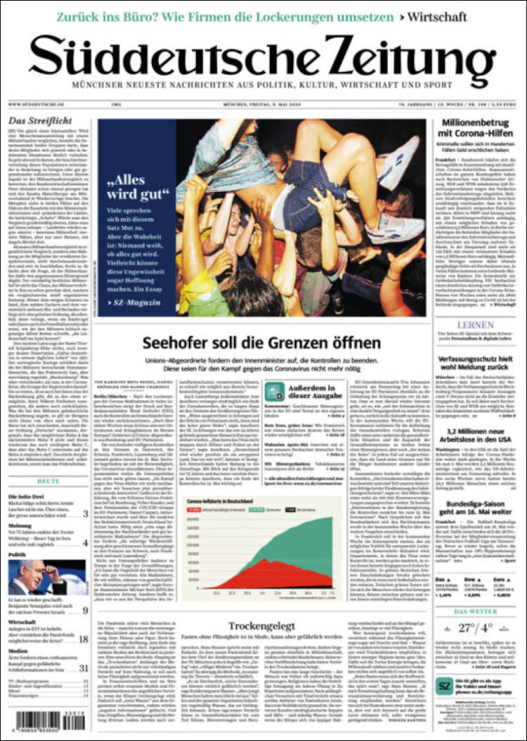 Portada de Sueddeutsche (Alemania)