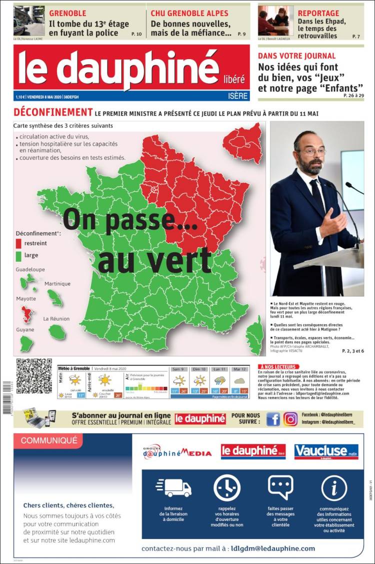 Portada de Le Dauphiné Libéré (Francia)