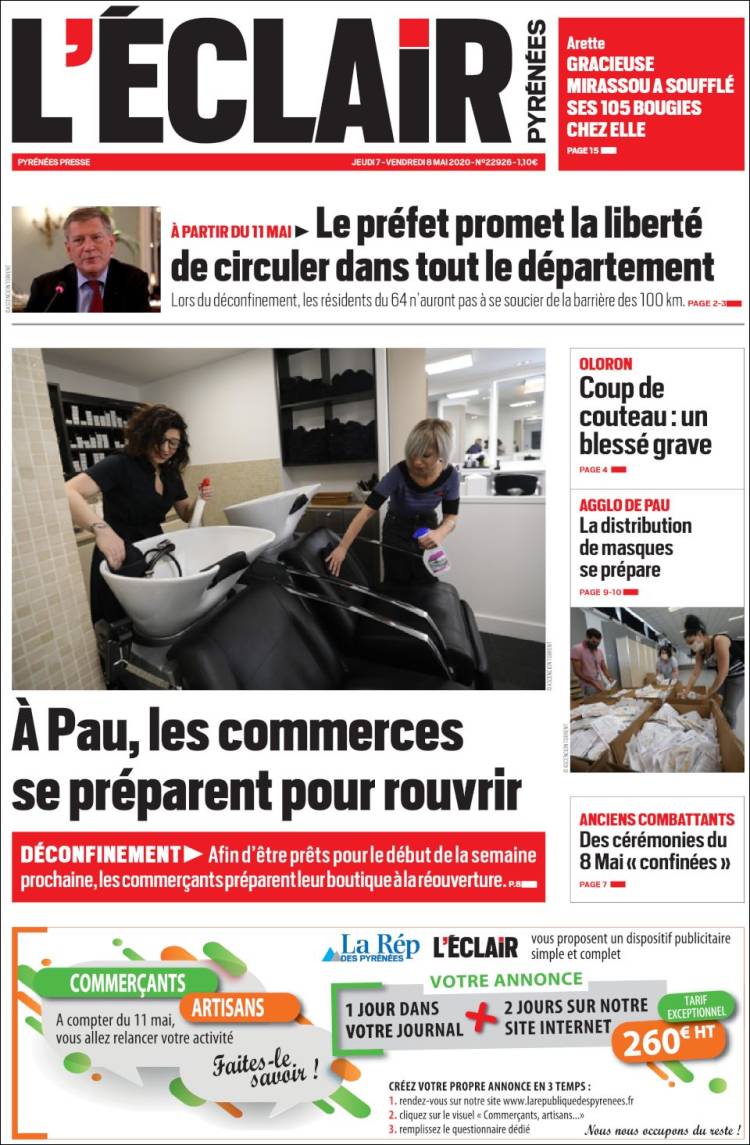 Portada de L'Eclair des Pyrénées (Francia)