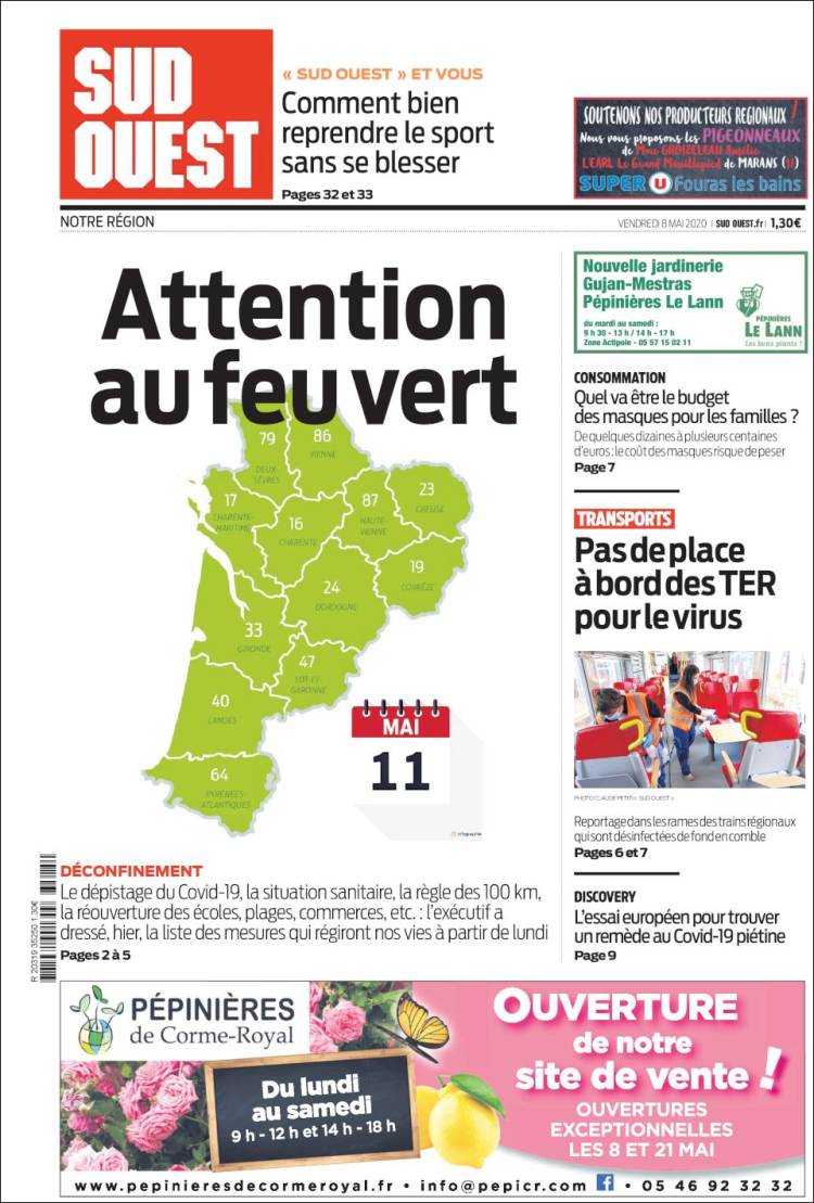 Portada de Sud Ouest (Francia)