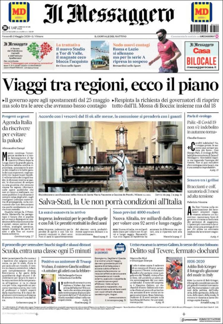 Portada de Il Messaggero (Italia)