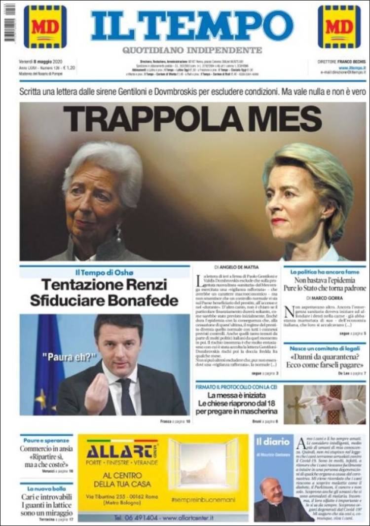 Portada de Il Tempo (Italia)