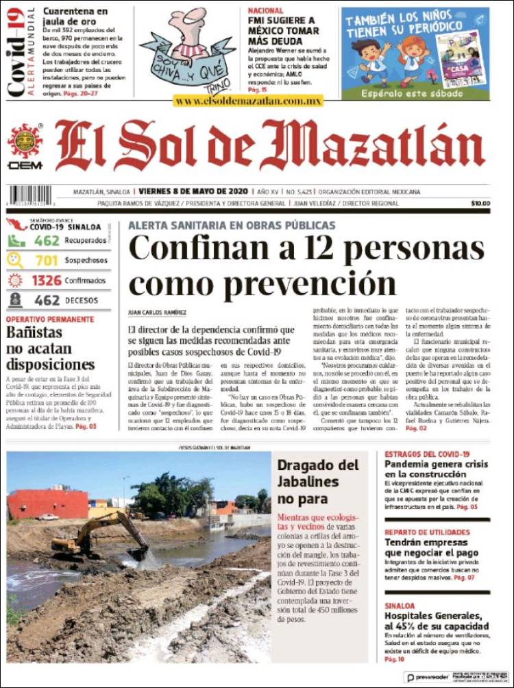 Portada de El Sol de Mazatlán (México)