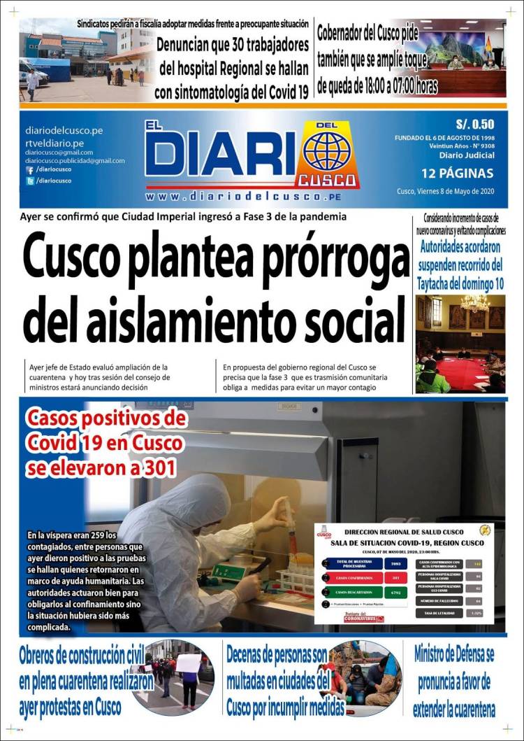 Portada de El Diario del Cusco (Per&uacute;)