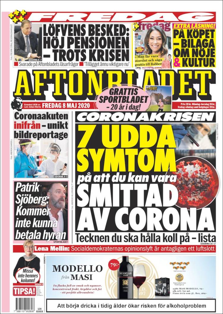 Portada de Aftonbladet (Suecia)