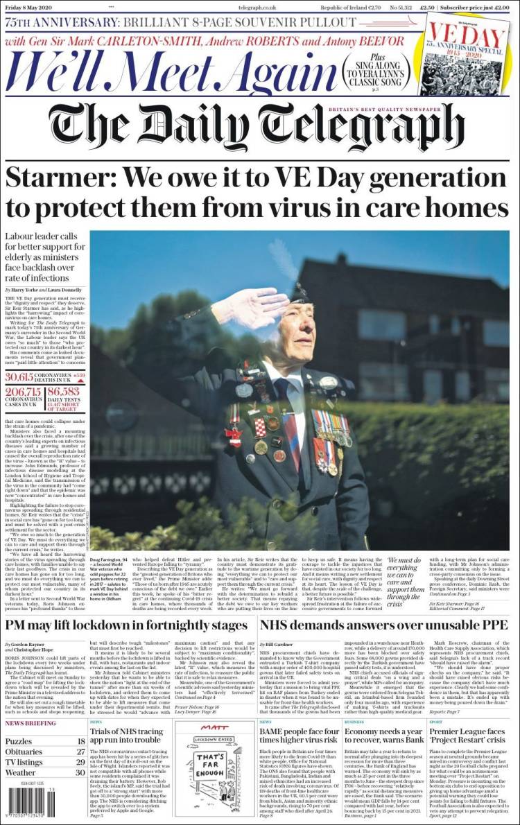 Portada de Daily Telegraph (Reino Unido)