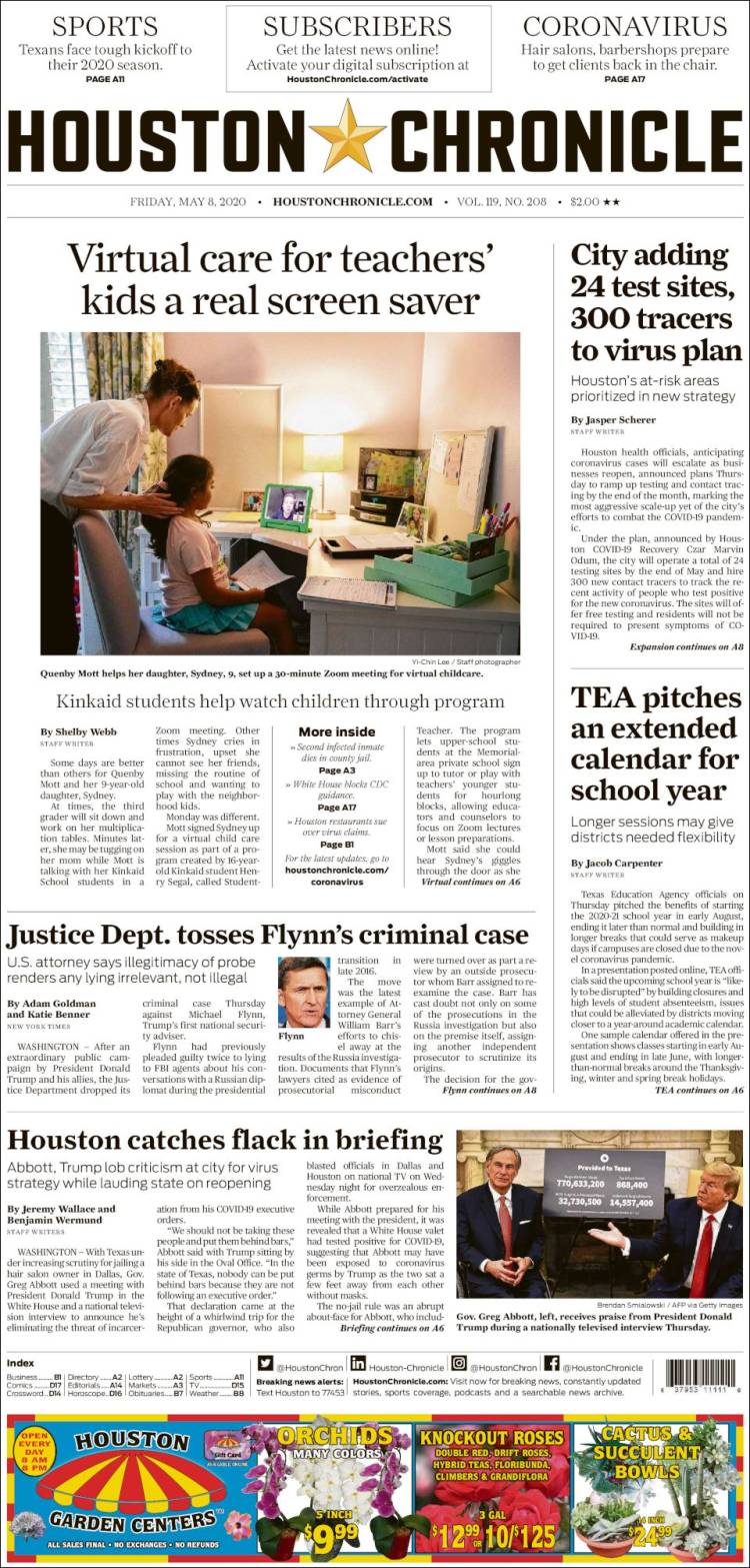 Portada de Houston Chronicle (USA)