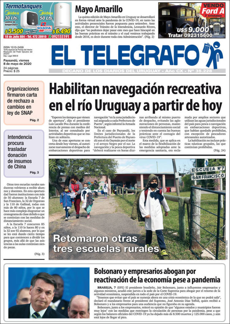 Portada de El Telégrafo (Uruguay)