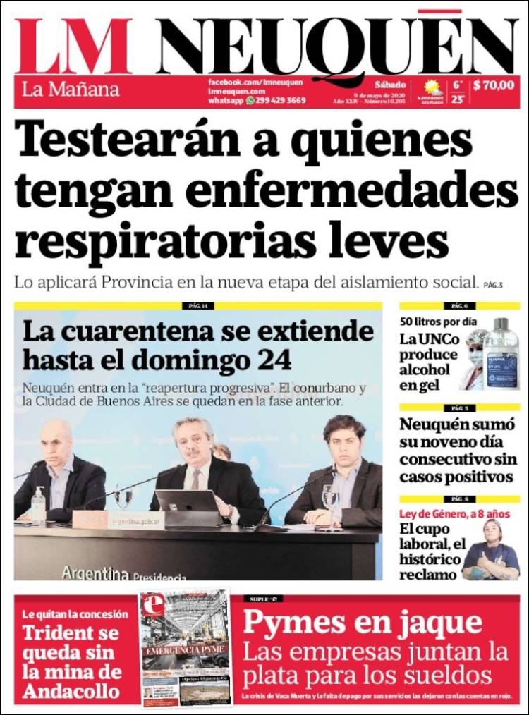 Portada de La Mañanade Neuquén (Argentina)