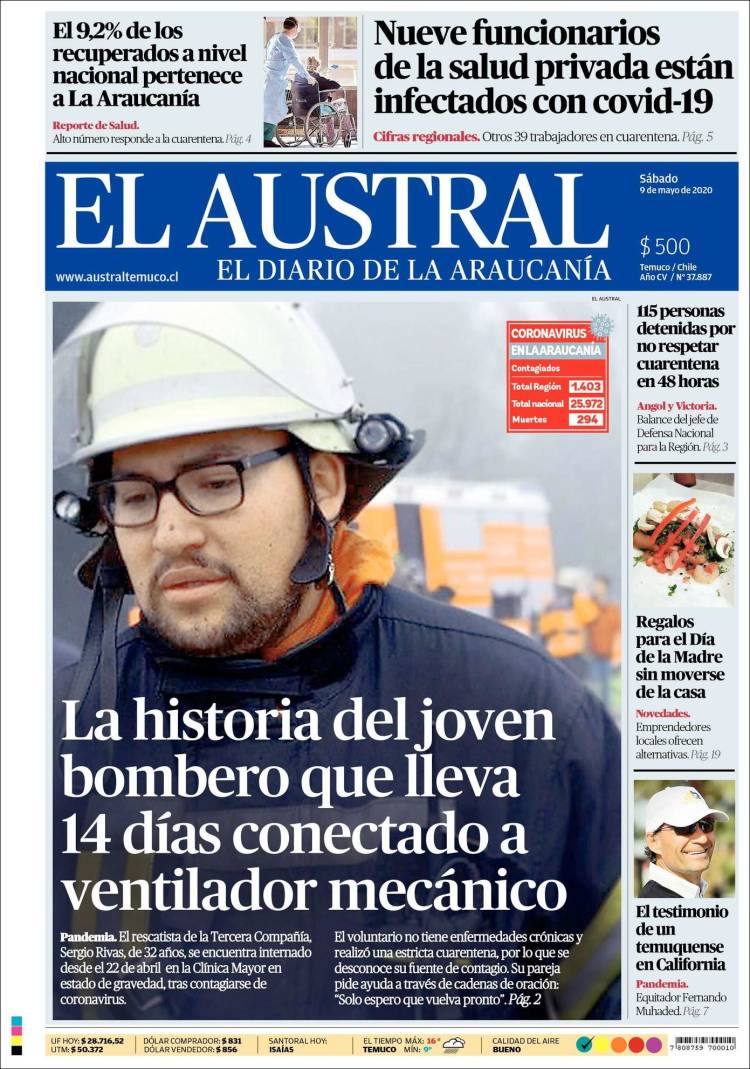 Portada de El Austral de Temuco (Chile)