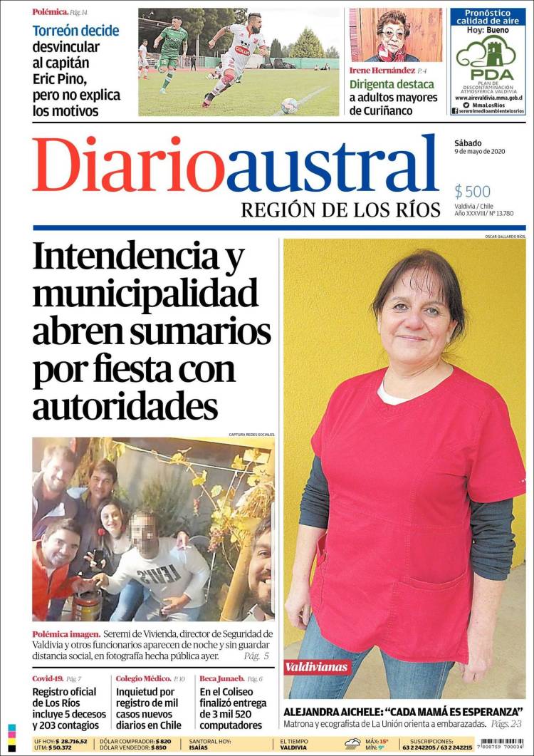 Portada de El Diario Austral de Valdivia (Chile)