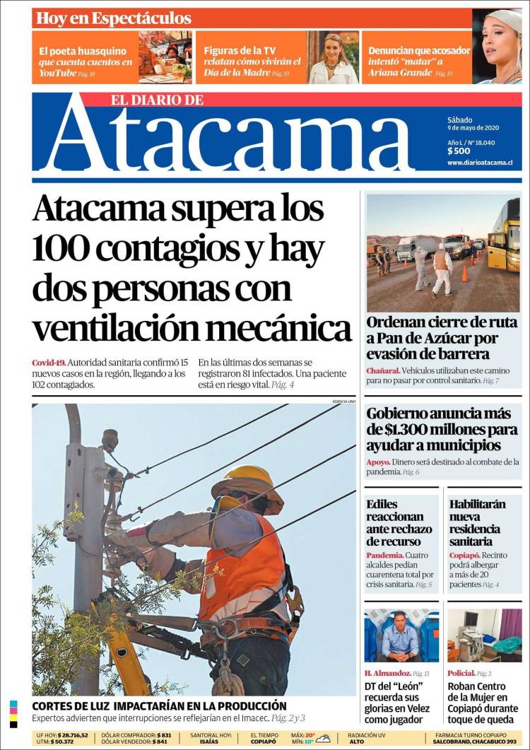 Portada de Diario de Atacama (Chile)
