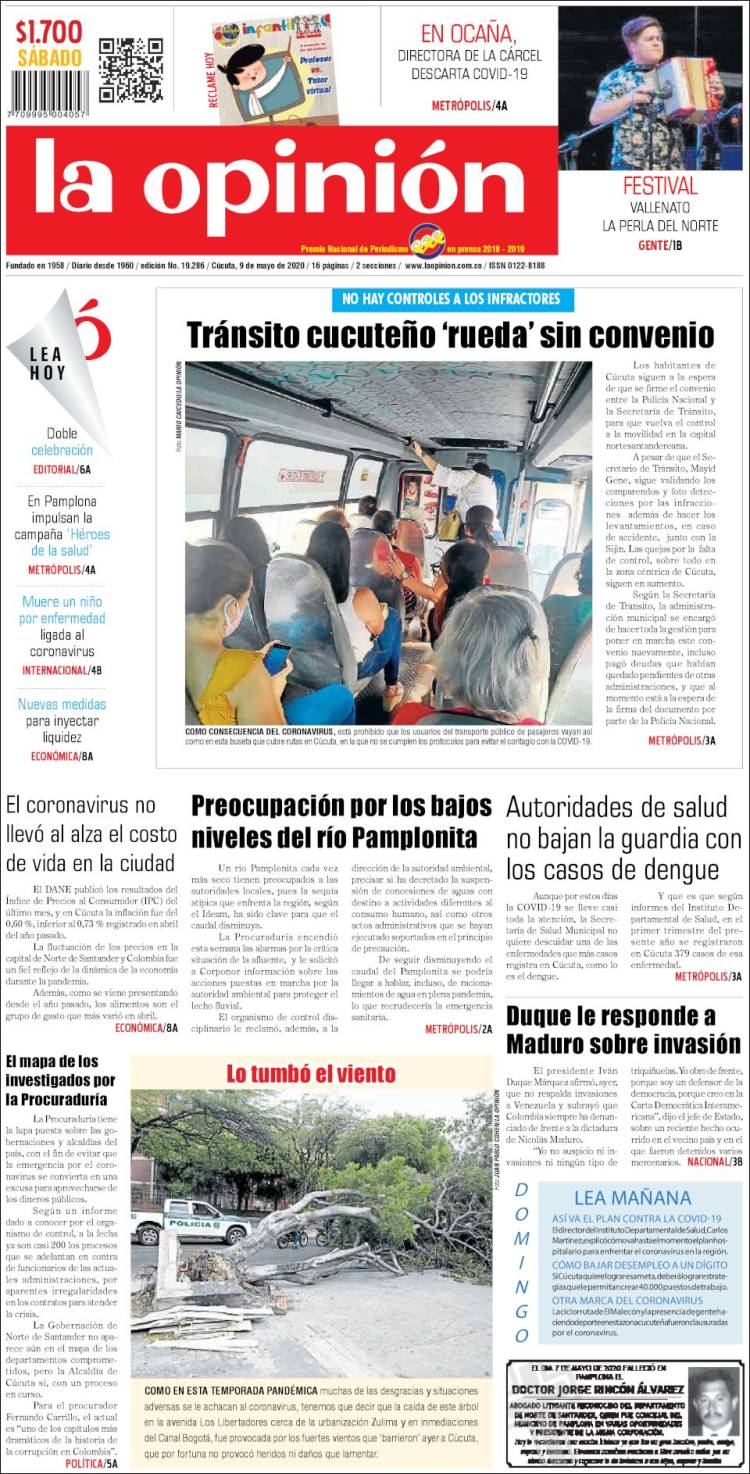 Portada de Diario La Opinion (Colombia)
