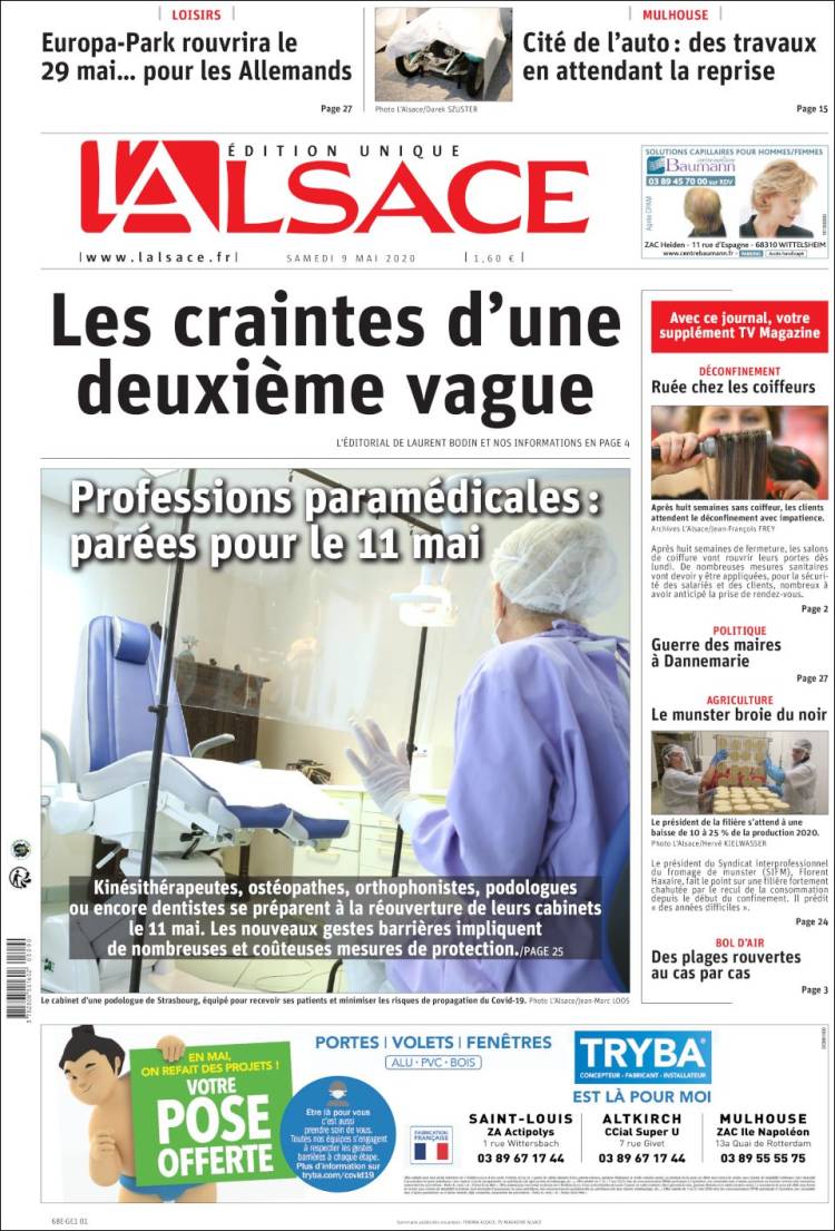 Portada de Journal L'Alsace (Francia)